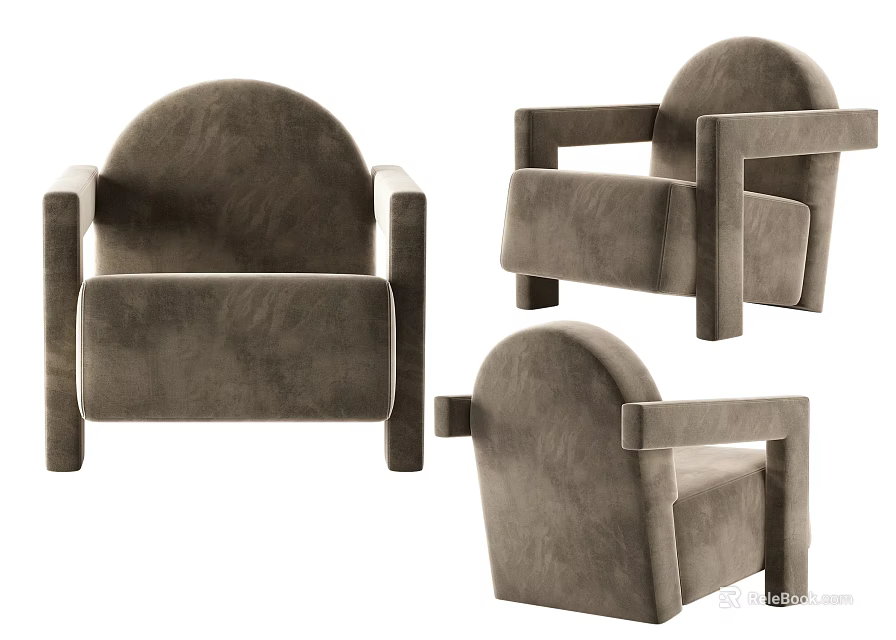 Modern Single Sofa In Gray Velvet With Curved Backrest And Armrest Design 3d model 