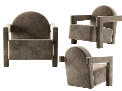 Modern Single Sofa In Gray Velvet With Curved Backrest And Armrest Design 3d model