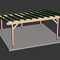 Wooden Pergola Structure With Cross Beams Support Posts And Gray Paved Floor