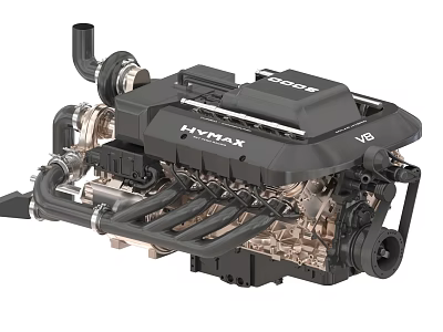 Detailed View Of HYDRAX V8 Engine Featuring Mechanical Components And Metal Pipes 3d model
