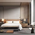 Modern Hotel Room Interior With Large Bed Wooden Elements And Floor To Ceiling Windows