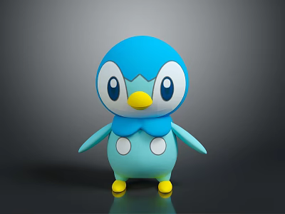 Cartoon Blue Penguin Character With Big Eyes Yellow Beak And White Chest Patterns 3d model