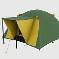 Green and Yellow Camping Tent with Extended Front Awning and Support Poles