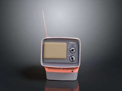 Vintage National Retro Radio With Pink Antenna Gray Body And Knobs 3d model