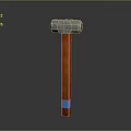 Silver Head Hammer With Brown Wooden Handle And Blue Accent Ring As Weapon