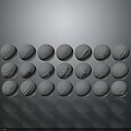 White Textured Spheres Arranged In Three Rows Seven Columns On Gray Gradient Background With Reflections 3d model