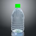 Transparent Plastic Water Bottle With Green Cap And Textured Body On Gray Background With Reflection