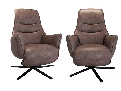 Modern Brown Leather Accent Chair With Swivel Base Comfortable Backrest And Armrest 3d model