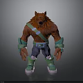 3D Werewolf Character Model With Red Fur Green Straps Blue Pants And Green Shoes