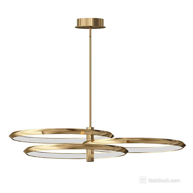 Modern Minimalist Gold Chandelier With Three Circular Metal Rings and Transparent Parts 3d model 