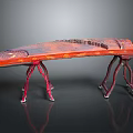 Traditional Red Stringed Musical Instrument With Orange Texture And Decorative Stand