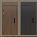 Brown and Gray Security Doors With Vertical Stripe Design And Electronic Locks 3d model