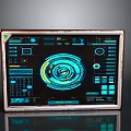 Advanced Computer Display Featuring Futuristic Interface With Neon Blue Green Lights And Circular Data Visualization 3d model