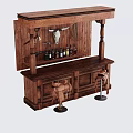 Rustic Wooden Bar Interior Featuring Bull Skull Decoration Cowboy Saddle And Bottles