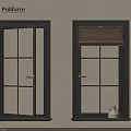 Black Framed Casement Windows With Left Open Panel And Right Blinds Decorative Item On Windowsill