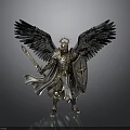 Mythical Man With Angel Wings In Golden Armor Holding Sword And Shield