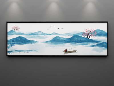 New Chinese Landscape Triple Decorative Painting model