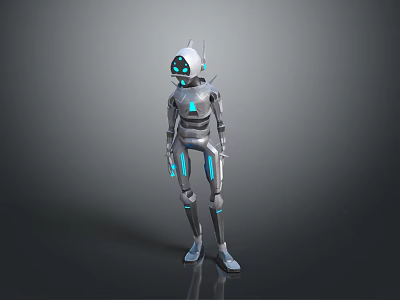 Silver Metallic Game And Movie Character With Blue Glowing Details And Modern Design 3d model