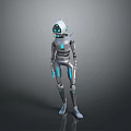 Silver Metallic Game And Movie Character With Blue Glowing Details And Modern Design