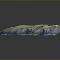 3D Terrain Model Featuring Green Vegetation Blue Water Regions and Irregular Shape on Dark Background