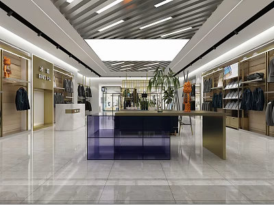 Modern Clothing Store Interior With Stylish Display Racks And Shelves And Green Plants And Lighting 3d model