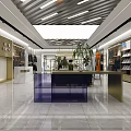 Modern Clothing Store Interior With Stylish Display Racks And Shelves And Green Plants And Lighting