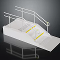 White Staircase Ramp Design With Handrails Yellow Warning Strips And Non Slip Treads