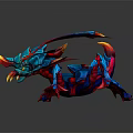 Game Movie Character Colorful Fantasy Creature With Blue Red Body Wings And Sharp Yellow Claws