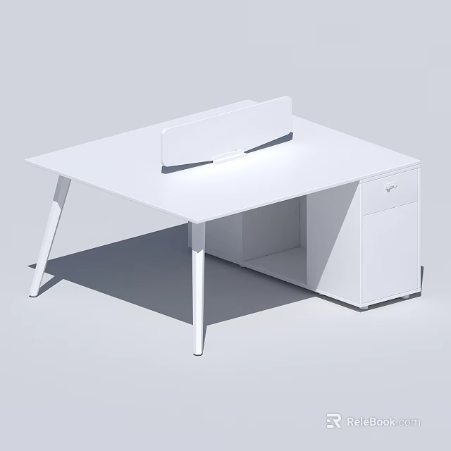 White Office Desk With Partition Panel And Drawer Cabinet Modern Design 3d model 