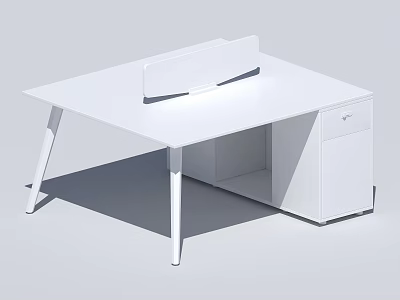 White Office Desk With Partition Panel And Drawer Cabinet Modern Design 3d model