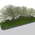 Rectangular Garden Flower Planter With Green Shrubs And Trees For Landscaping 3d model