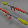 Two Military Rocket Launchers With Green Orange Warheads Gray Tubes And Red Brackets
