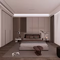 Modern Bedroom Interior Design With Gray Headboard Pillows Wooden Wardrobe Side Tables And Pendant Light