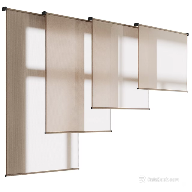Modern Light Filtering Curtains with Sheer Beige Panels for Window Interior Design 3d model 