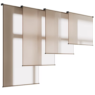 Modern Light Filtering Curtains with Sheer Beige Panels for Window Interior Design 3d model