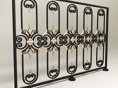 Ornate Wrought Iron Railing With Black And Gold Decorative Patterns Design 3d model