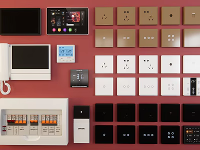 Different Style Electrical Switch Panels In White Black And Gold With Smart Controls 3d model