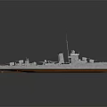 Detailed Grey Warship Model With Turret Mast Hull And Orange Bottom
