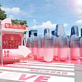 Vibrant Outdoor Interactive Zone With Red Decorations Trees City Skyline And People