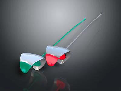 Fencing Equipment With Green And Red Protective Masks And Swords 3d model