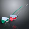 Fencing Equipment With Green And Red Protective Masks And Swords