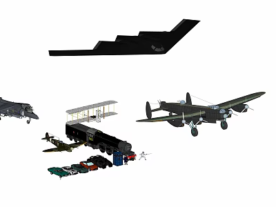 Vintage and Modern Transportation Models Including Aircraft Train and Cars 3d model