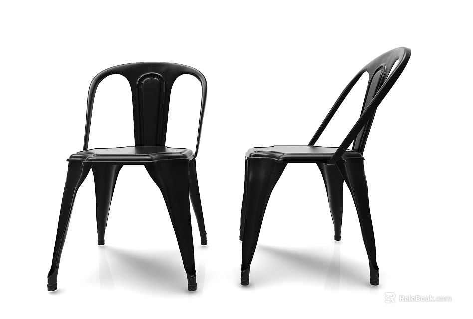 Two Black Metal Leisure Chairs With Sleek Curved Design For Modern Living Areas 3d model 