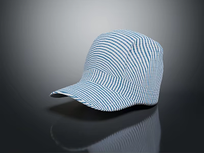 Blue And White Striped Cotton Baseball Cap Stylish Casual Fashionable Headwear Design 3d model