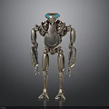 Sci Fi Metallic Robot With Blue Glowing Eyes And Mechanical Limb Structure