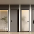 Modern Glass Frosted And Wooden Doors With Dark Gray Frames On Light Flooring