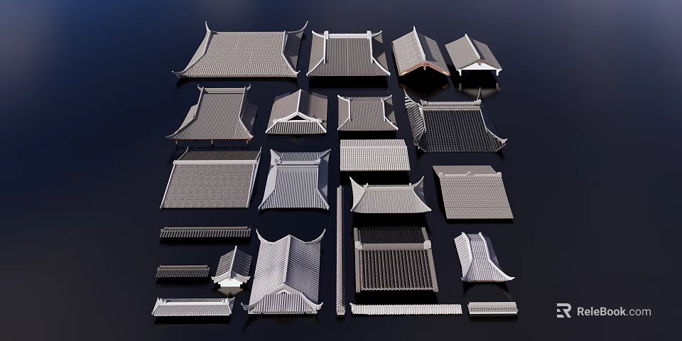 Traditional Chinese Roof Components Showcasing Various Architectural Styles And Structural Designs 3d model 