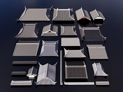 Traditional Chinese Roof Components Showcasing Various Architectural Styles And Structural Designs 3d model