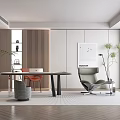 Style Study Desk Chair Computer Bookcase Green Plant Carpet 3d model