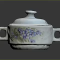 Ceramic Household Living Utensil With Lid Handle And Blue Purple Floral Design